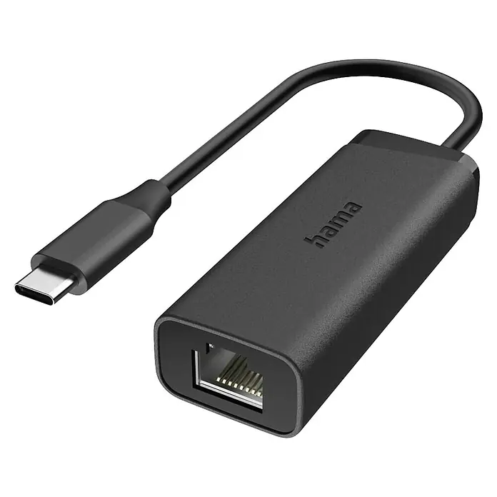 Hama Netzkabel USB 2.0 1x USB-C - 1x RJ45-Buchse - Schwarz - Schwarzer Hama USB-C zu Ethernet Adapter mit kurzem Kabel und RJ45-Anschluss.
