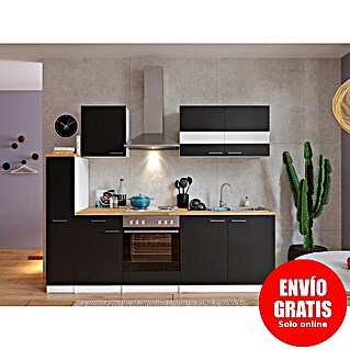 Respekta Cocina compacta Malia (Ancho: 240 cm, Negro, Decoración encimera: Efecto madera, Volumen horno: 60 l)