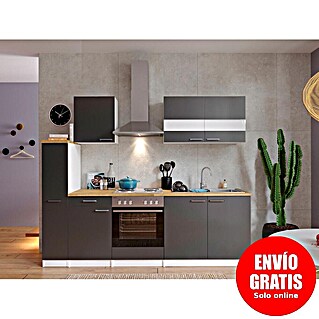 Respekta Cocina compacta Malia (Ancho: 240 cm, Gris, Decoración encimera: Efecto madera, Volumen horno: 60 l)