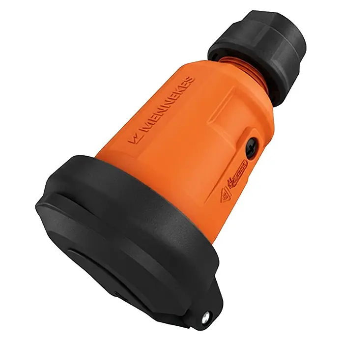 Mennekes Kupplung Schuko 158041 IP54 16A - Kunststoff, Orange - Orange-schwarzer Mennekes Industriestecker. Robuster CEE-Stecker für anspruchsvolle Stromanwendungen.