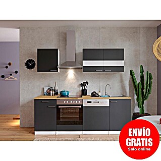 Respekta Cocina compacta Malia (Ancho: 220 cm, Gris, Decoración encimera: Efecto madera, Volumen horno: 72 l)