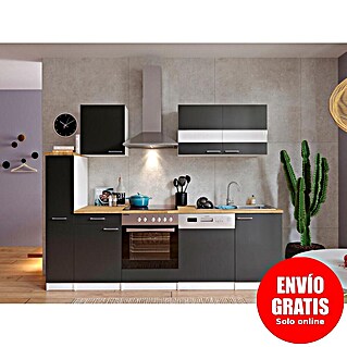 Respekta Cocina compacta Malia (Ancho: 250 cm, Gris, Decoración encimera: Efecto madera, Volumen horno: 72 l)