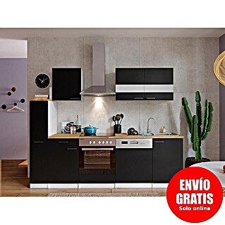 Respekta Cocina compacta Malia (Ancho: 250 cm, Negro, Decoración encimera: Efecto madera, Volumen horno: 72 l)