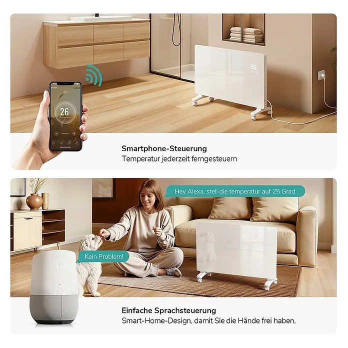 Emke Heizlüfter ERG - 2 kW, Weiß, IP24 - Weißer smarter Elektroheizer, steuerbar per App und Sprachbefehl.
