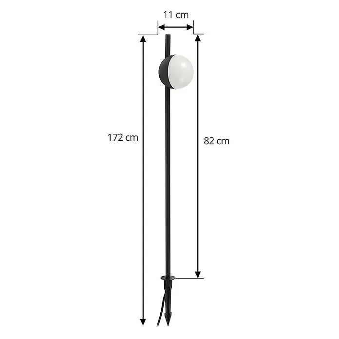 Lindby Erdspießleuchte Darleen -  - Schwarze Außenlampe mit weißem Kugelleuchtkörper und Erdspieß.