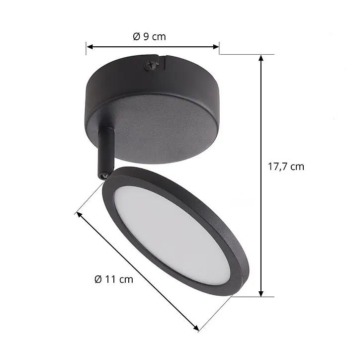 Lindby Deckenstrahler Manel - schwarz, schwarz - Schwarzer Deckenstrahler mit runder Basis (Ø 9 cm) und schwenkbarem runden Kopf (Ø 11 cm), Gesamthöhe 17,7 cm.
