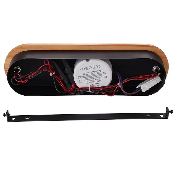 Lindby Deckenstrahler Manel - L x B x H: 152 x 13 x 25 cm, Holz hell, Holz hell - Ovale LED-Leuchte mit Holzplatte, schwarzem Metallgehäuse, interner Verkabelung und separater Halterung.
