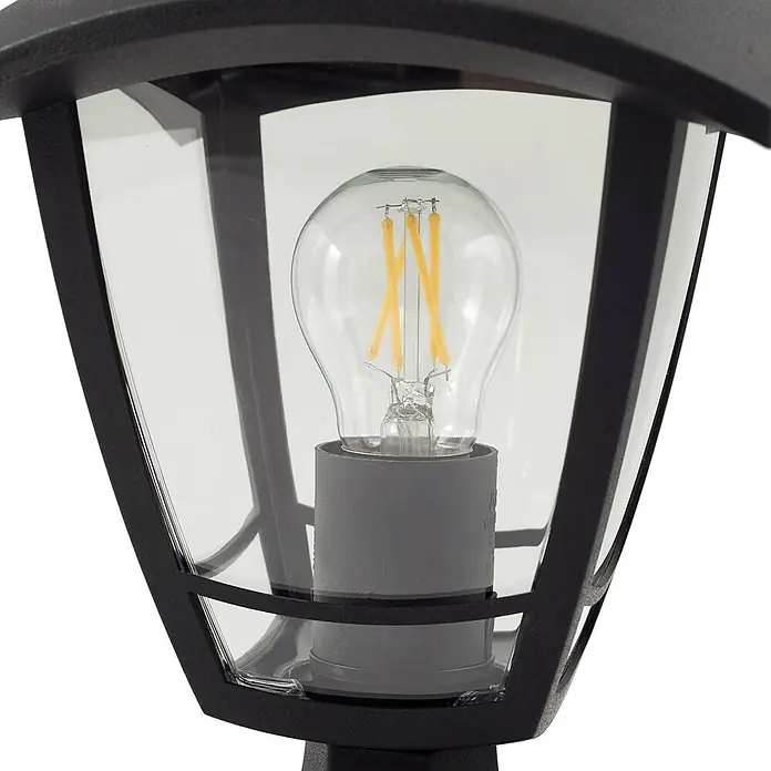 Lindby Außensockelleuchte Isidoro - 16,4 x 16,4 x 28 cm - Schwarze Außenleuchte mit Klarglas und LED-Glühfadenlampe.