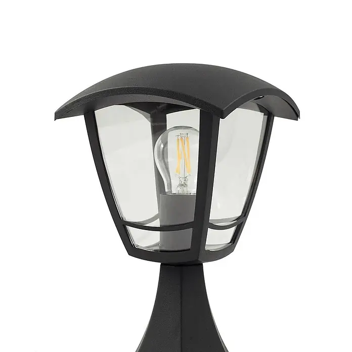 Lindby Außensockelleuchte Isidoro - 16,4 x 16,4 x 28 cm - Schwarze Außenleuchte mit klaren Glasscheiben und einer LED-Glühfadenlampe.