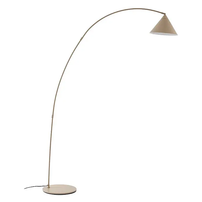 Lindby Stehleuchte Triangolo - Höhe: 195 cm, creme / amber, creme / amber, E27 - Elegante beigefarbene Metall-Bogenstehleuchte mit konischem Schirm und rundem Fuß.