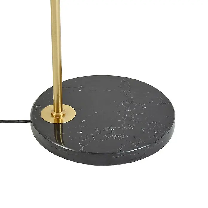 Lindby Stehleuchte Hillary - Höhe: 153 cm, messing / gold, schwarz, E27 - Lampenfuß aus schwarzem Marmor mit einem nach oben ragenden goldfarbenen Metallstab.