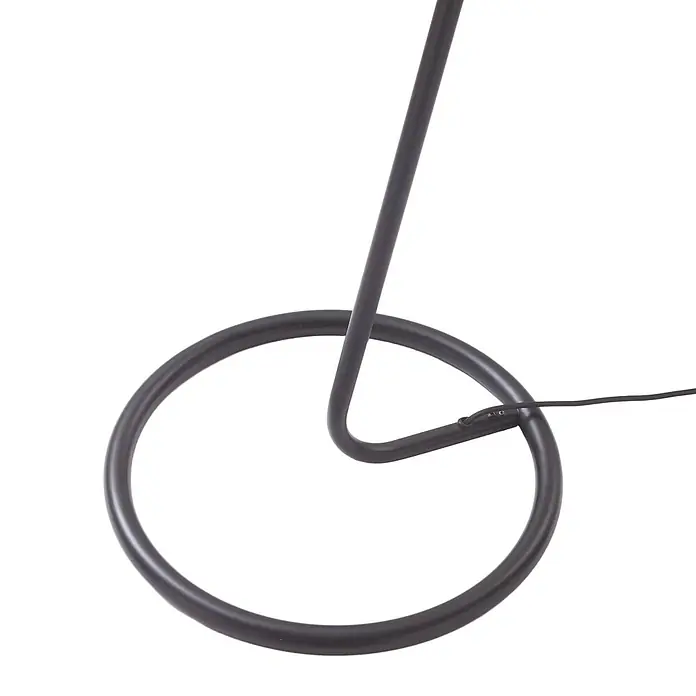 Lindby Stehleuchte Elira - Höhe: 150 cm, schwarz, schwarz, E27 - Dunkles Metalllampenfuß mit rundem Sockel, gebogener Stützstange und angeschlossenem Stromkabel.