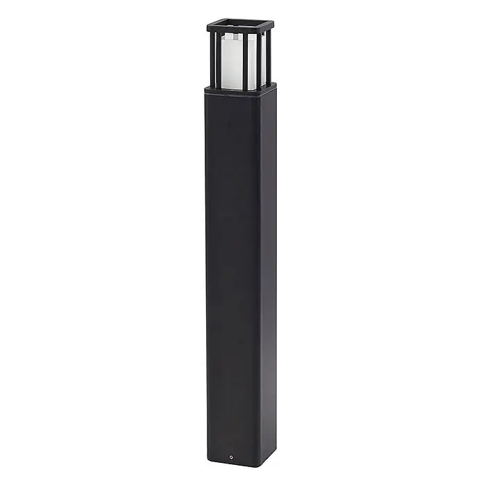 Lucande Außenlaterne Dakil -  - Hohe schwarze Metall-Pollerleuchte für den Außenbereich mit mattweißem Diffusor oben.