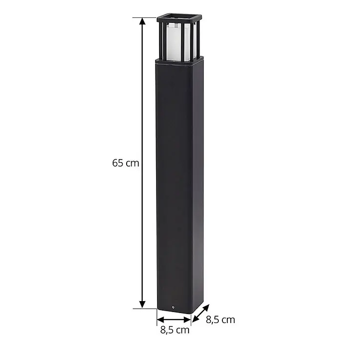 Lucande Außenlaterne Dakil -  - Schwarze, rechteckige Außen-Pollerleuchte, 65 cm hoch, mit 8,5 x 8,5 cm Sockel.