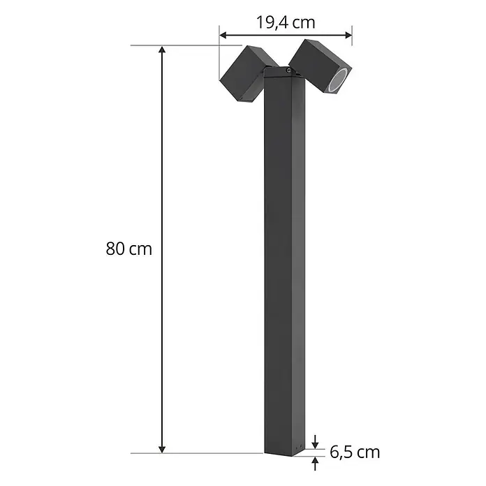 Lindby Außenlaterne Othil - 6,5 x 6,5 x 80 cm - Schwarz-rechteckige Außenleuchte, 80 cm hoch, mit zwei verstellbaren Strahlern.