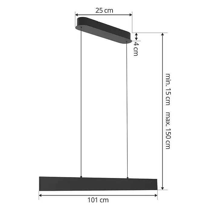 Lucande Pendelleuchte Philine - schwarz, sandSchwarz - Schwarze, rechteckige Pendelleuchte mit 101 cm Lichtbalken und 15-150 cm Höhenverstellbereich.