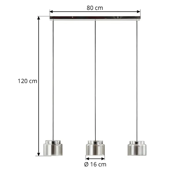 Lucande Pendelleuchte Diano - alu / grau / zink, rauchgrau, chrom - Moderne dreiflammige Pendelleuchte in Chromoptik mit linearer Deckenhalterung.