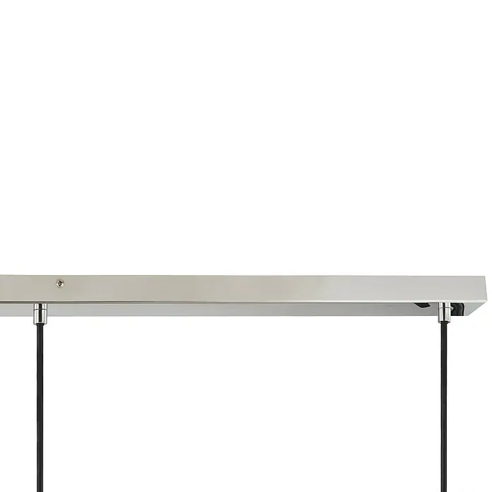 Lucande Pendelleuchte Diano - alu / grau / zink, rauchgrau, chrom - Polierte Metall-Linearleiste mit zwei schwarzen Aufhängekabeln.