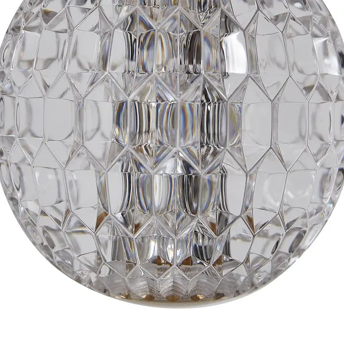 Lucande Pendelleuchte Ismenia - L x B x H: 11 x 11 x 12 cm, klar / transparent, messing antik, transparent - Klare, facettierte Glaskugel mit geometrischem Muster, die Licht für dekorative Zwecke bricht.