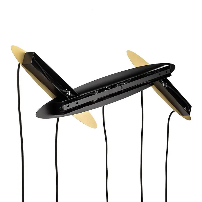 Lucande Pendelleuchte Thamila - schwarz, Schwarz, gold, messing, E27 - Verstellbare schwarz-goldene Mehrrichtungs-Leuchte mit sichtbaren Kabeln.