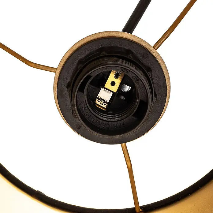 Lucande Pendelleuchte Thamila - schwarz, Schwarz, gold, messing, E27 - Schwarze Lampenfassung mit messingfarbenem Rand und internen Kontakten, zum Halten einer Glühbirne und Stützen eines Lampenschirms.