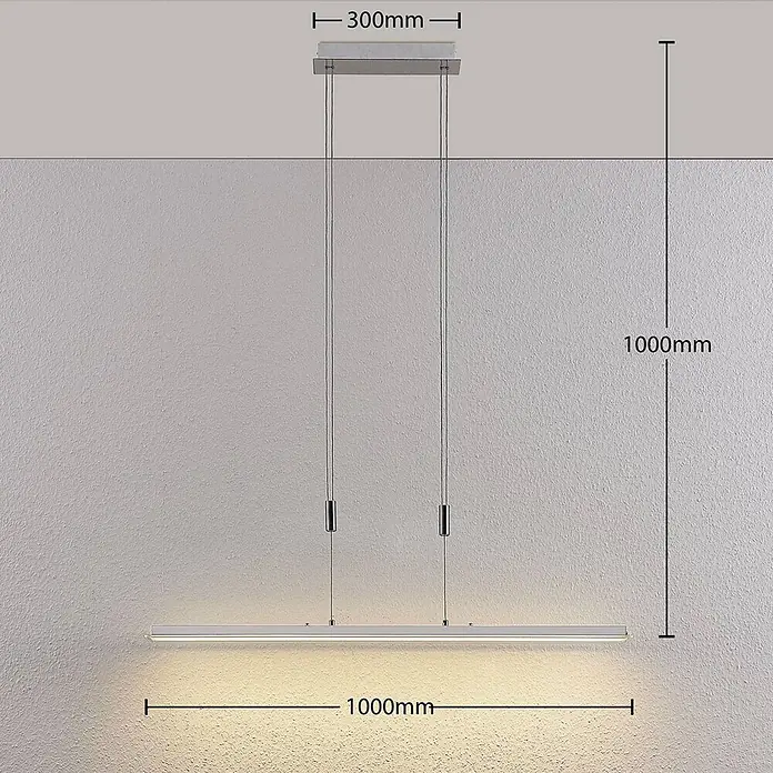 Lindby Pendelleuchte Sladja - L x B x H: 100 x 10 x 4 cm, chrom, satiniert, klar - Silberne lineare LED-Pendelleuchte, 1000mm Leuchtbalken, 300mm Deckenhalterung, 1000mm Aufhängung.
