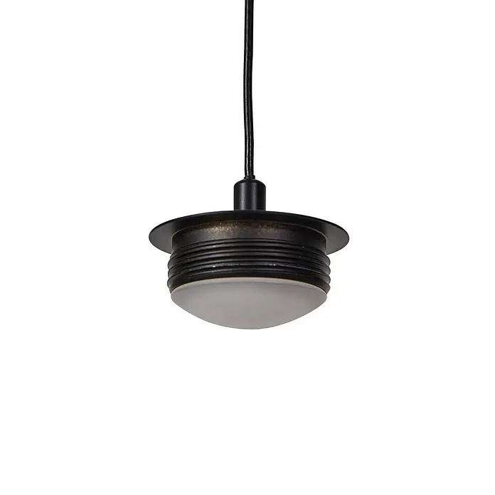 Lucande Pendelleuchte Avelina - L x B x H: 77 x 77 x 17 cm, alu / grau / zink, rauchgrau, Schwarz - Kleine, runde, dunkle Einbau- oder Außenleuchte aus Metall mit mattweißem Diffusor, an schwarzem Kabel.