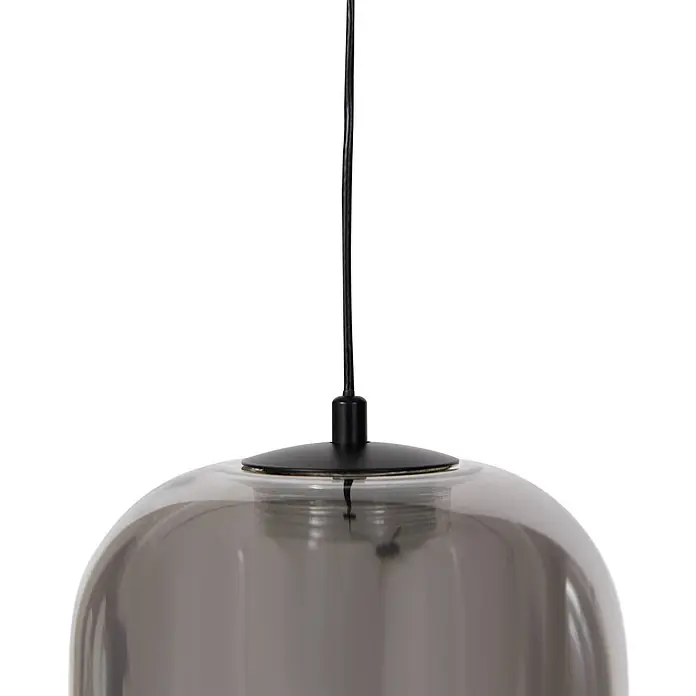 Lucande Pendelleuchte Avelina - L x B x H: 77 x 77 x 17 cm, alu / grau / zink, rauchgrau, Schwarz - Pendelleuchte mit Rauchglas-Schirm und schwarzem Kabel.