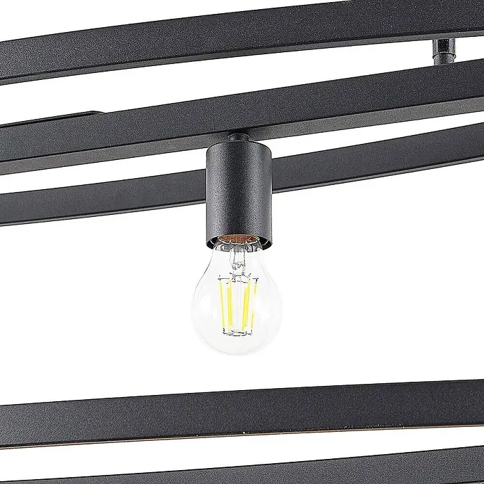 Lindby Pendelleuchte Mizgin - L x B x H: 110 x 25 x 25 cm, schwarz, Schwarz, E27 - Schwarze, strukturierte Metall-Hängeleuchte mit parallelen Stäben und sichtbarer LED-Glühlampe.