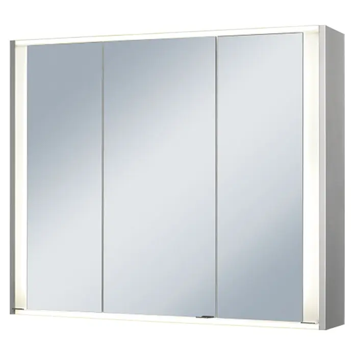 Riva LED-Spiegelschrank Faris - B x H: 83,5 x 70 cm, Holz, Aluminium - Moderner dreitüriger Spiegelschrank mit integrierter Beleuchtung für das Badezimmer, der sowohl Funktionalität als auch stilvolles Design bietet.