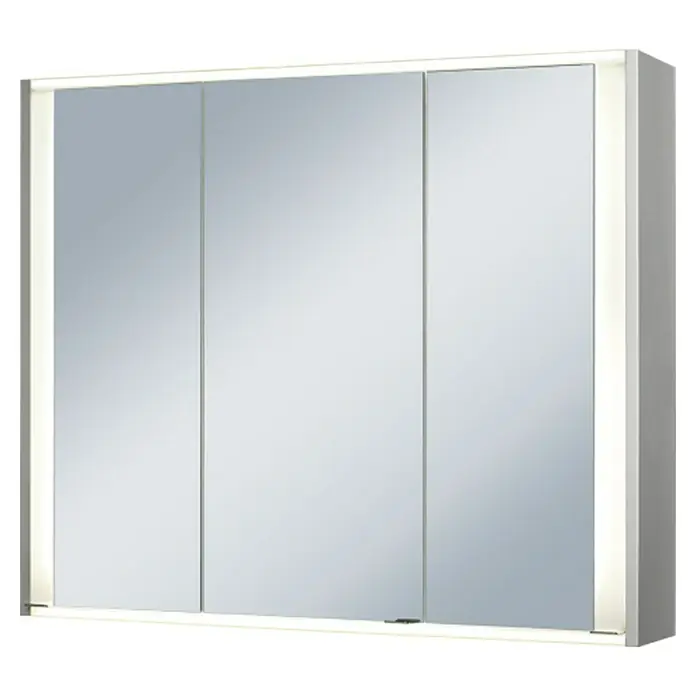 Riva LED-Spiegelschrank Faris - B x H: 83,5 x 70 cm, Holz, Aluminium - Moderner dreitüriger Spiegelschrank mit integrierter Beleuchtung für das Badezimmer, der sowohl Funktionalität als auch stilvolles Design bietet.