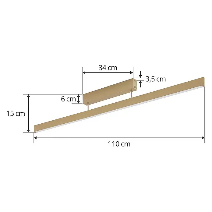 Lucande Deckenleuchte Mylosh - messing / gold - Goldfarbene, lineare Leuchte mit den Gesamtmaßen 110 cm Länge und 15 cm Höhe.