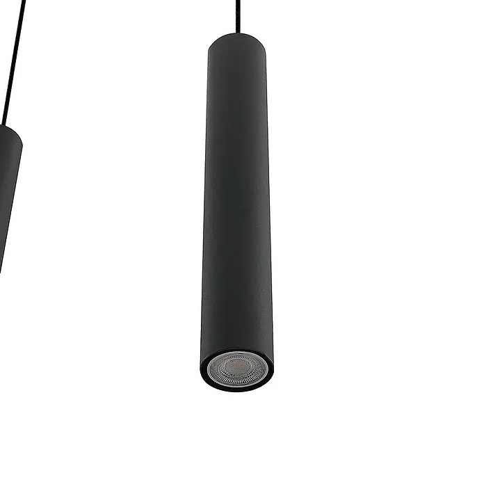 Lindby Pendelleuchte Sanad - L x B x H: 100 x 6 x 40 cm, schwarz, sandSchwarz, GU10 - Schwarze zylindrische Pendelleuchte mit sichtbarer LED-Lichtquelle.