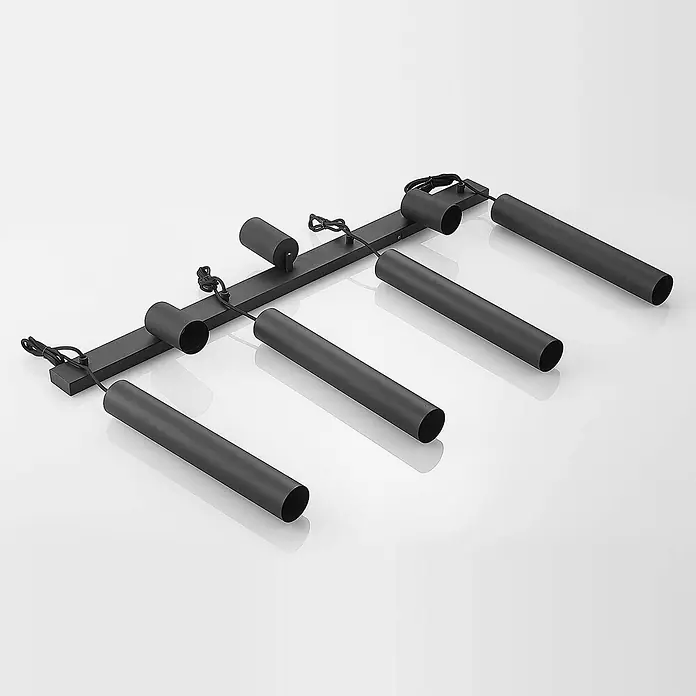 Lindby Pendelleuchte Sanad - L x B x H: 100 x 6 x 40 cm, schwarz, sandSchwarz, GU10 - Schwarze lineare Deckenleuchte mit sechs zylindrischen Downlights.