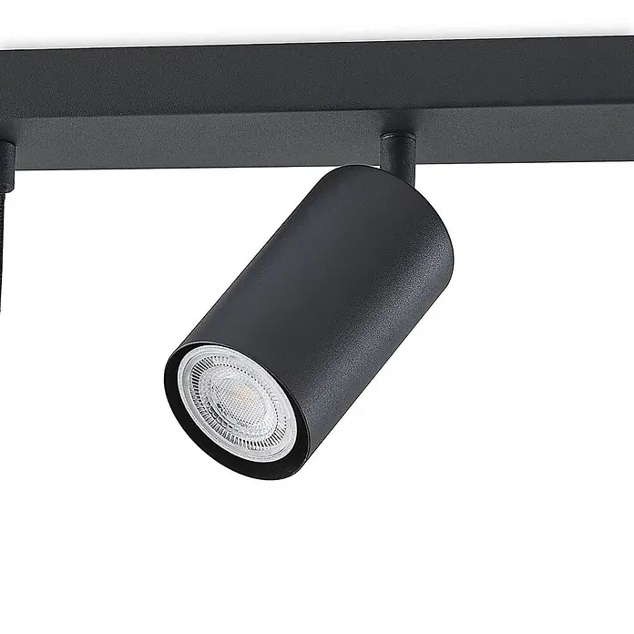 Lindby Pendelleuchte Sanad - L x B x H: 100 x 6 x 40 cm, schwarz, sandSchwarz, GU10 - Schwarzer verstellbarer LED-Strahler an einer Schiene.