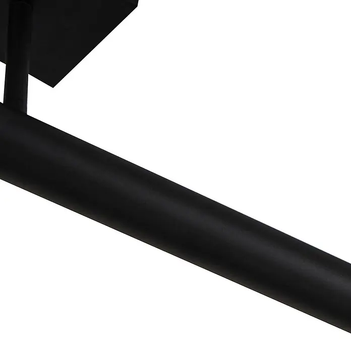 Lindby Pendelleuchte Arloris - alu / grau / zink, rauchgrau, Schwarz, E27 - Schwarze matte zylindrische Stange, verbunden mit einer quadratischen Montageplatte.