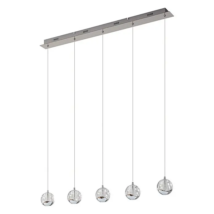 Lucande Pendelleuchte Hayley - L x B x H: 96 x 9 x 9 cm, klar / transparent, klar, chrom - Moderne Hängeleuchte mit fünf klaren, strukturierten Glaskugeln und einer linearen Metallstange.
