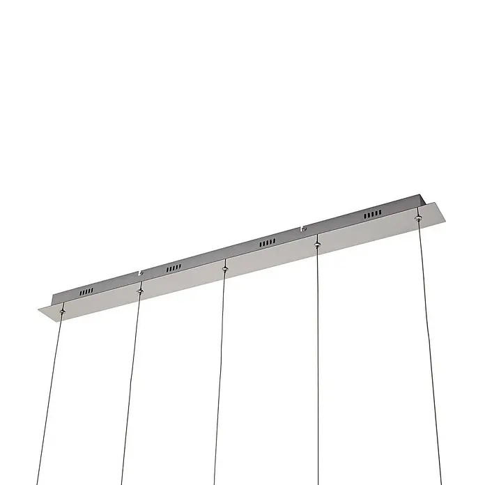 Lucande Pendelleuchte Hayley - L x B x H: 96 x 9 x 9 cm, klar / transparent, klar, chrom - Rechteckige Deckenleiste aus gebürstetem Metall für eine Mehrfach-Pendelleuchte, mit mehreren herabhängenden Drähten.