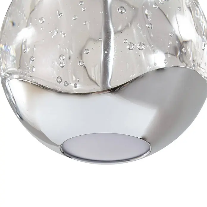 Lucande Pendelleuchte Hayley - L x B x H: 96 x 9 x 9 cm, klar / transparent, klar, chrom - Klare Glas-Pendelleuchte mit Luftblasen und Chromboden mit integrierter LED.