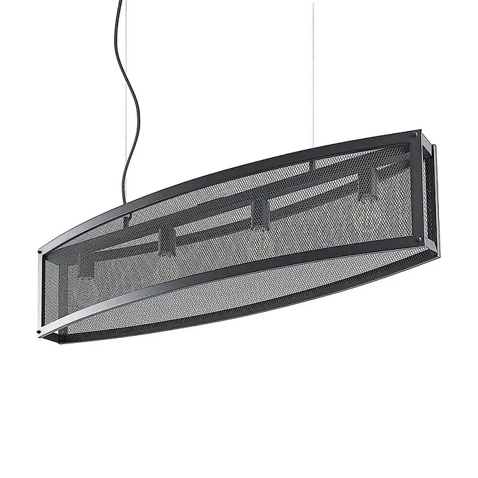 Lindby Pendelleuchte Mizgin - L x B x H: 110 x 25 x 25 cm, schwarz, Schwarz, E27 - Schwarze Hängeleuchte aus Metallgitter mit mehreren sichtbaren Glühbirnen, industrieller Stil.