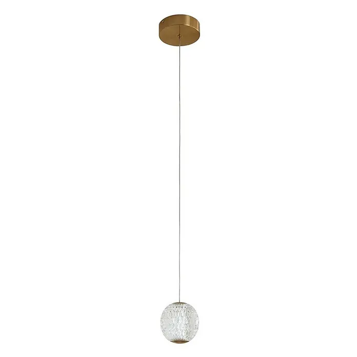 Lucande Pendelleuchte Ismenia - klar / transparent, messing antik, transparent - Messing-Pendelleuchte mit klarem, strukturiertem Glaskugel-Schirm.