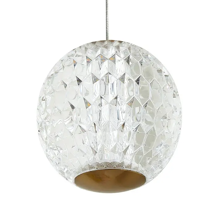 Lucande Pendelleuchte Ismenia - klar / transparent, messing antik, transparent - Klare facettierte kugelförmige Pendelleuchte mit Messingsockel.