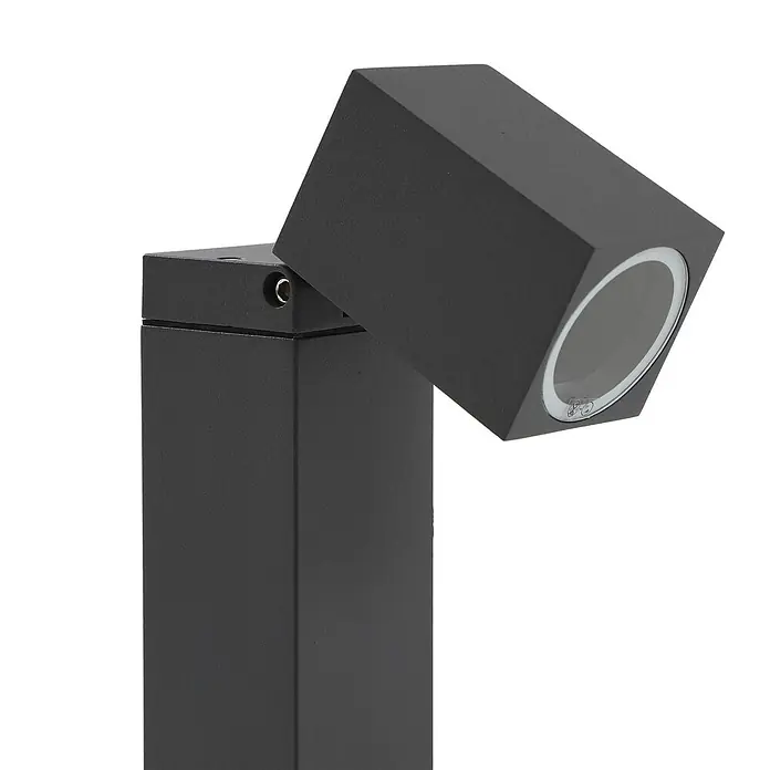 Lindby Außensockelleuchte Othil -  - Schwarze rechteckige Außenleuchte mit verstellbarem Kopf und runder Lichtquelle.