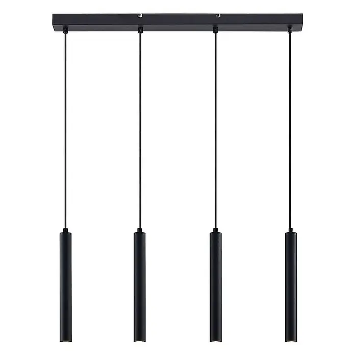 Arcchio Pendelleuchte Kammeron - schwarz, Schwarz - Schwarze lineare Pendelleuchte mit vier schlanken zylindrischen Lampen, die von einer rechteckigen Stange hängen.
