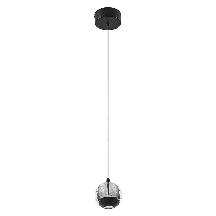 Lucande Pendelleuchte Hayley - klar / transparent, klar, Schwarz - Schwarze Pendelleuchte mit klarem und rauchigem Glasschirm mit inneren Blasen.