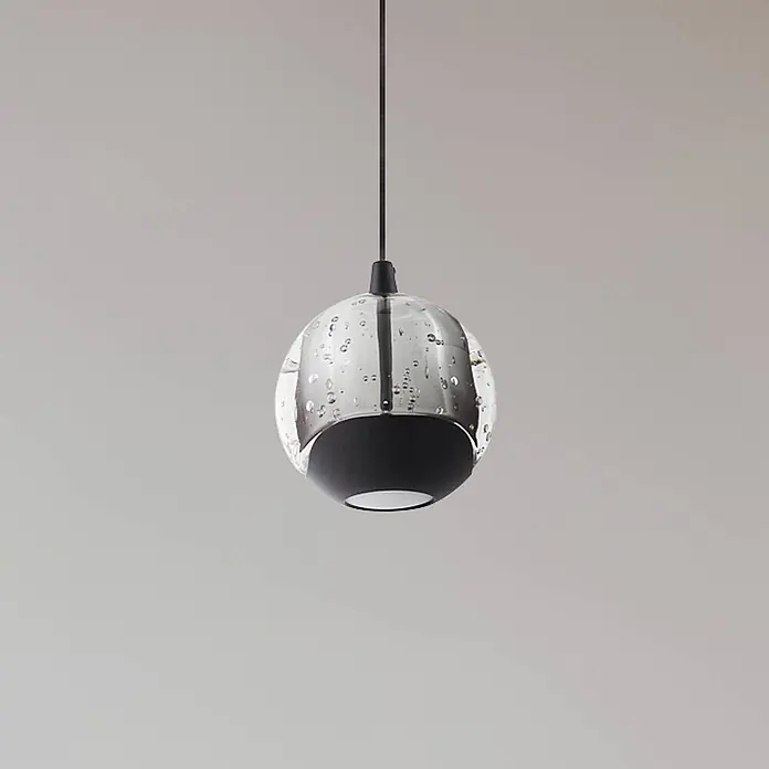 Lucande Pendelleuchte Hayley - klar / transparent, klar, Schwarz - Klarglas-Blasen-Pendelleuchte mit mattem schwarzem Sockel, an einer schwarzen Schnur aufgehängt.