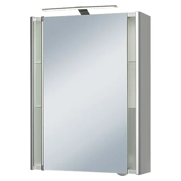 Riva LED-Spiegelschrank Elant - B x H: 50 x 68 cm, Holz, Aluminium - Abbildung eines modernen Spiegelschranks mit integrierter Beleuchtung, ideal für das Badezimmer.