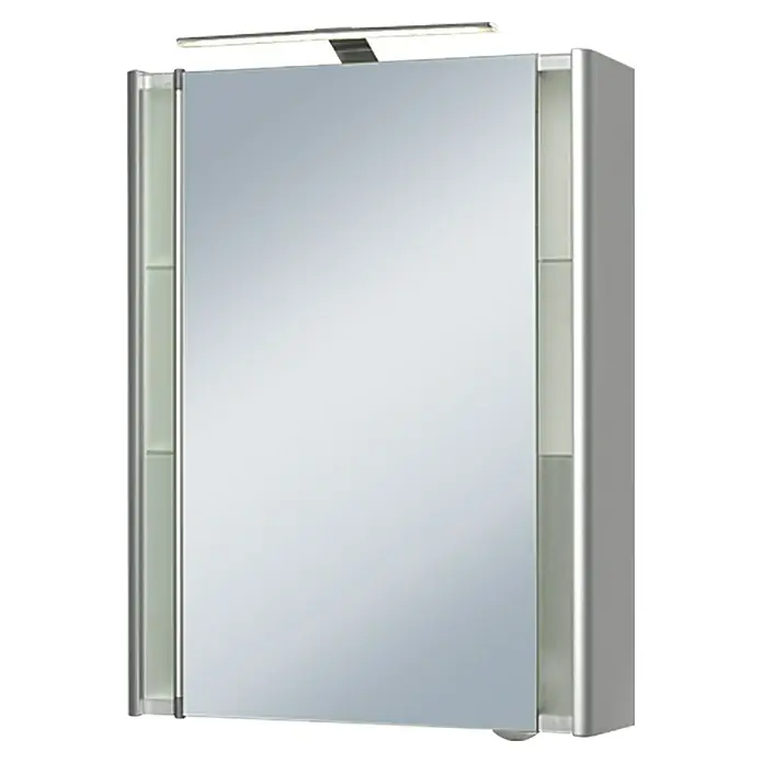 Riva LED-Spiegelschrank Elant - B x H: 50 x 68 cm, Holz, Aluminium - Abbildung eines modernen Spiegelschranks mit integrierter Beleuchtung, ideal für das Badezimmer.