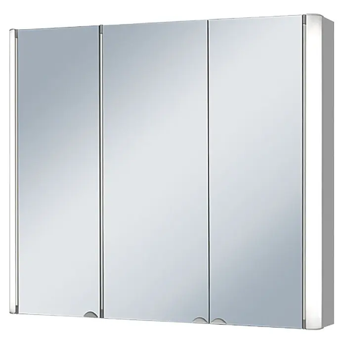 Riva Spiegelschrank Torno - B x H: 80 x 70,5 cm, Holz, Aluminium - Bild eines dreitürigen Spiegelschranks mit seitlicher Beleuchtung, ideal für jedes Badezimmer. Praktisch und stilvoll.