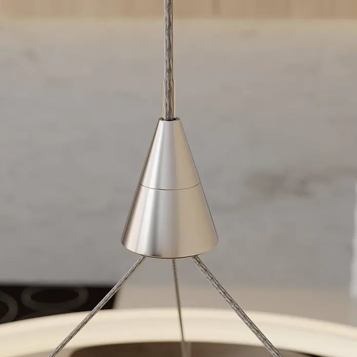 Lucande Pendelleuchte Lyani - L x B x H: 85 x 30 x 5 cm, chrom / silber, chrom, weiß satiniert - Konisches Aufhängungselement aus gebürstetem Silbermetall mit durchgeführten Kabeln.
